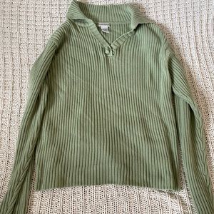 sold sage green quarter button sweater